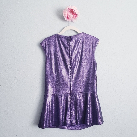 Tadashi Shoji Purple Sequin Cowl Neck Elegant Blouse - Picture 8 of 9